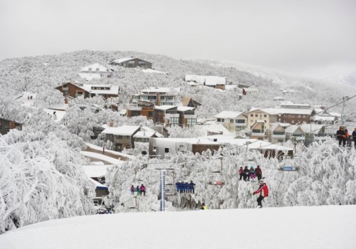 A view of a ski lift and resort lodging at Mt. Buller in Victoria, Australia.