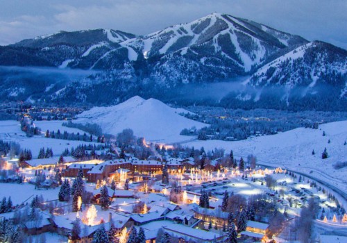 Scenic view of Sun Valley Resort and town with premier skiing and lodging for Mountain Collective pass holders.